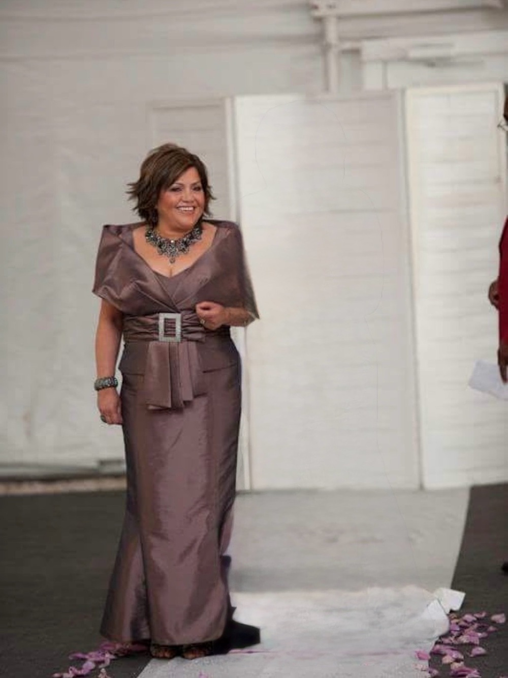 Elegant Plum Satin Evening Dress with Belt